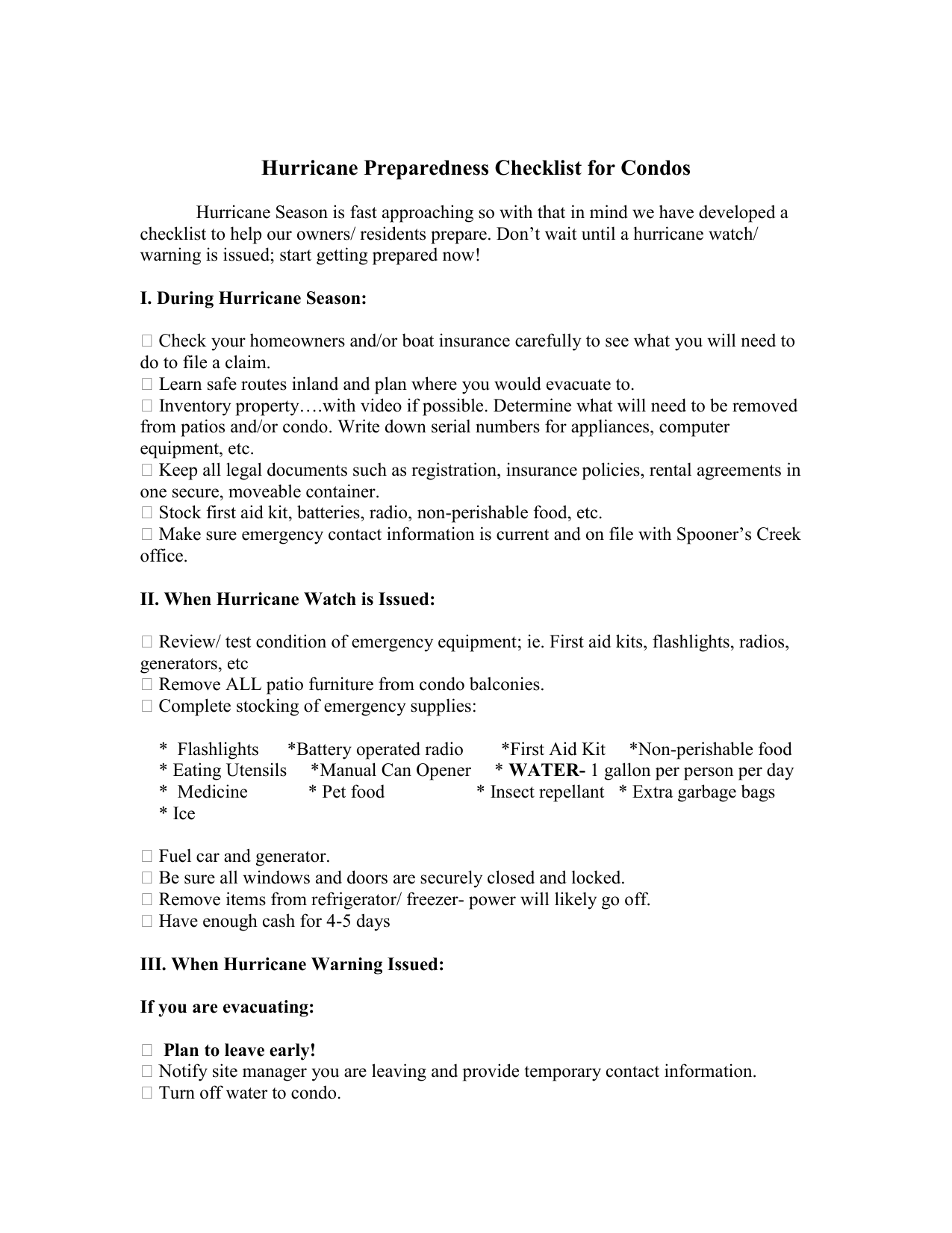 fl hurricane preparedness checklist