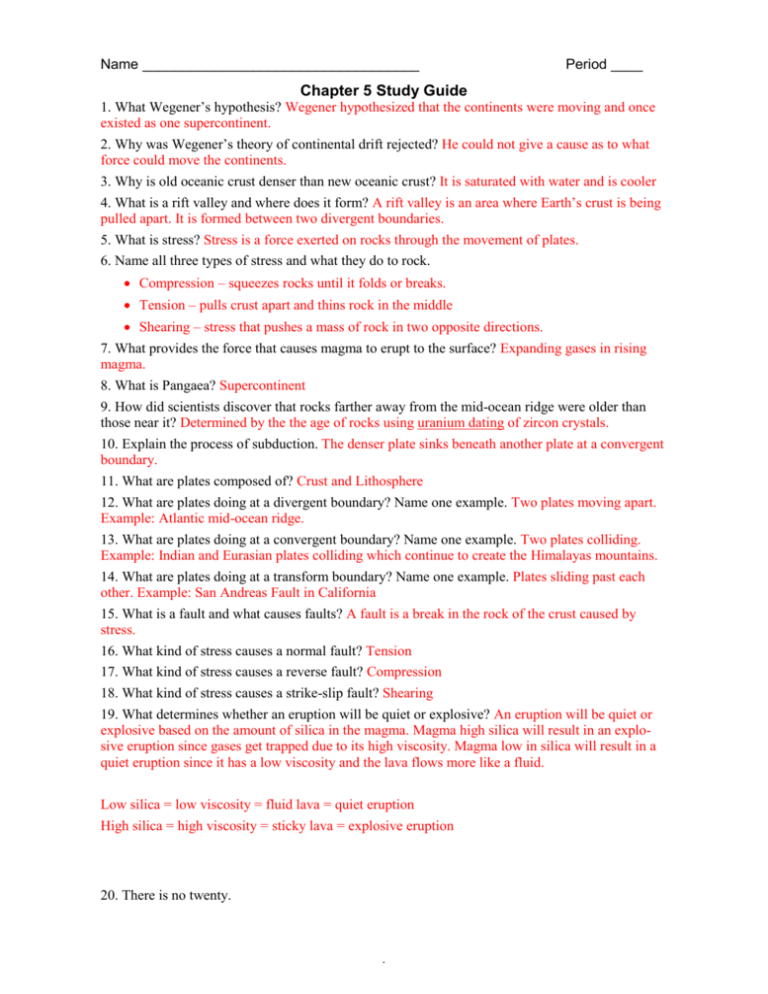 Chapter 5 Study Guide Answers Chapter 5 Study Guide Answers