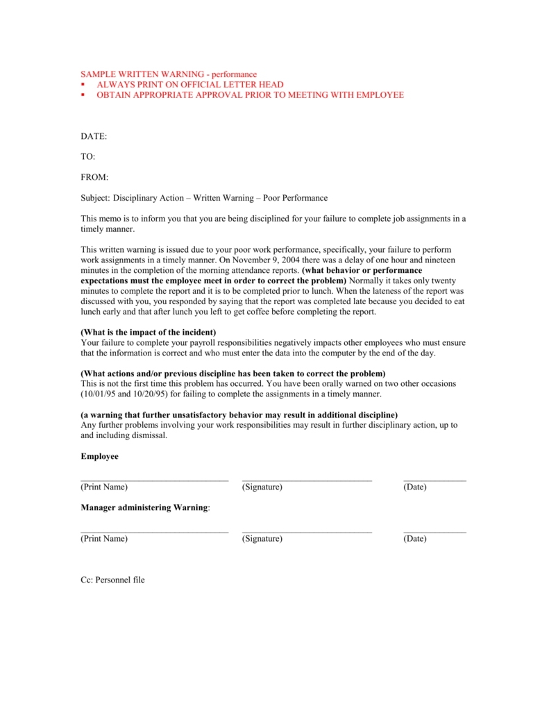 Warning Letter Format For Poor Performance from s3.studylib.net