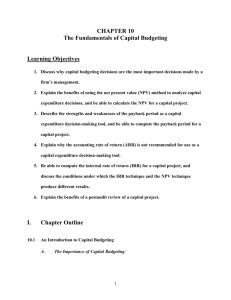 10.1 An Introduction to Capital Budgeting