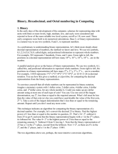 Binary, Hexadecimal, and Octal numbering in Computing 1. Binary