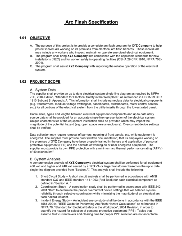 Draft Arc Flash Specification to Emerson Process