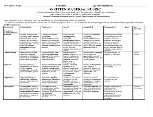 Written material rubric (for written part of dissertation, thesis