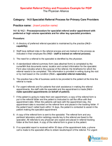 Specialist Referral Policy & Procedure Example for PGIP