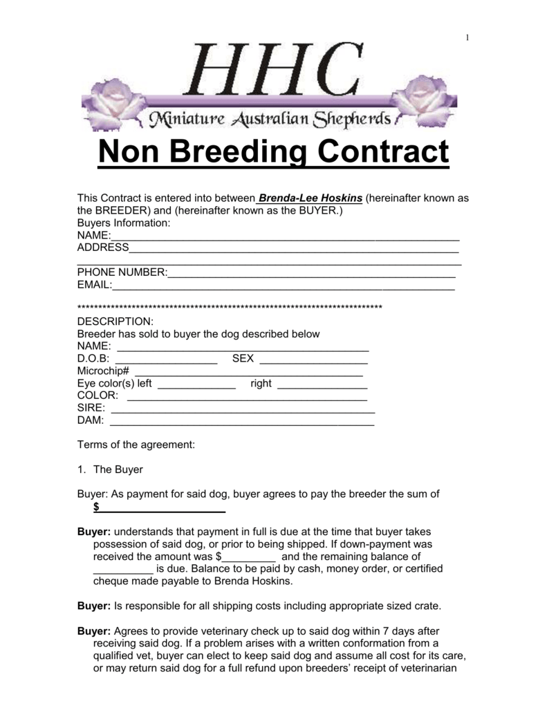 Non Breeding Contract HHC Australian Shepherds