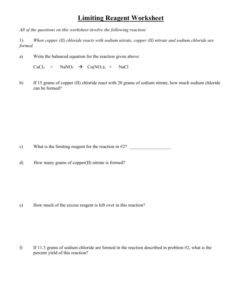 Limiting Reagent Worksheet Doc - worksheet