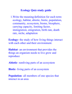 Ecology Quiz Study guide key May 30, 2014