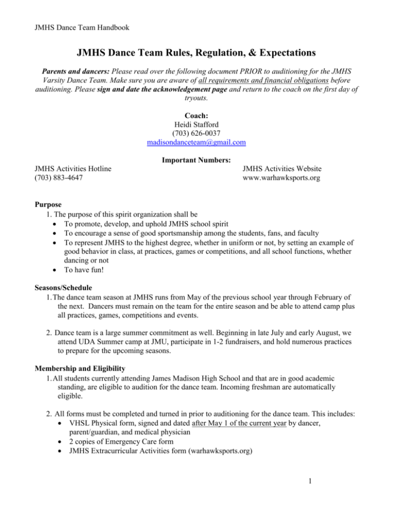 James Madison High School Varsity Dance Team Rules And