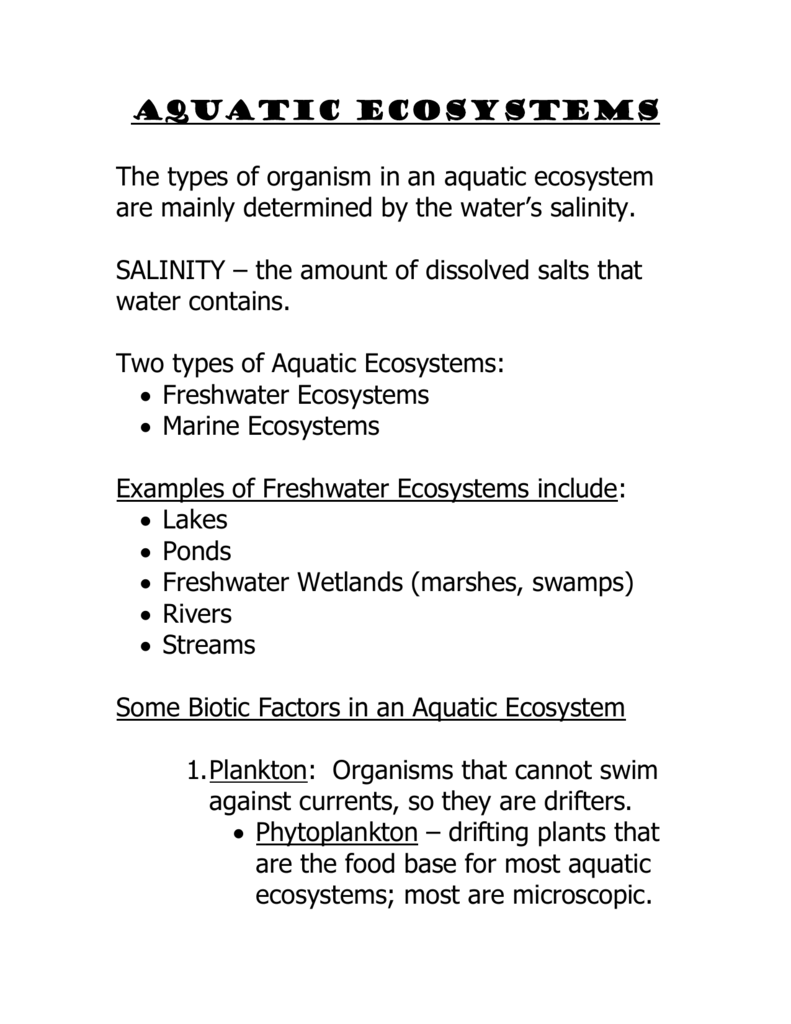 Water And Aquatic Ecosystems Worksheet Answers - Worksheet List