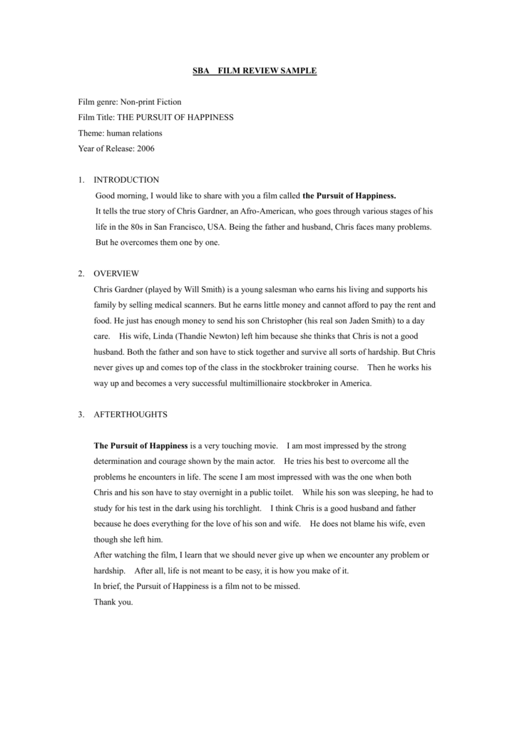 Movie Review Sample PDF Template