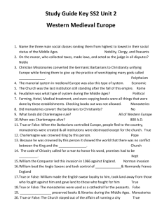 Study Guide Key SS2 Unit 2 Western Medieval Europe Name the