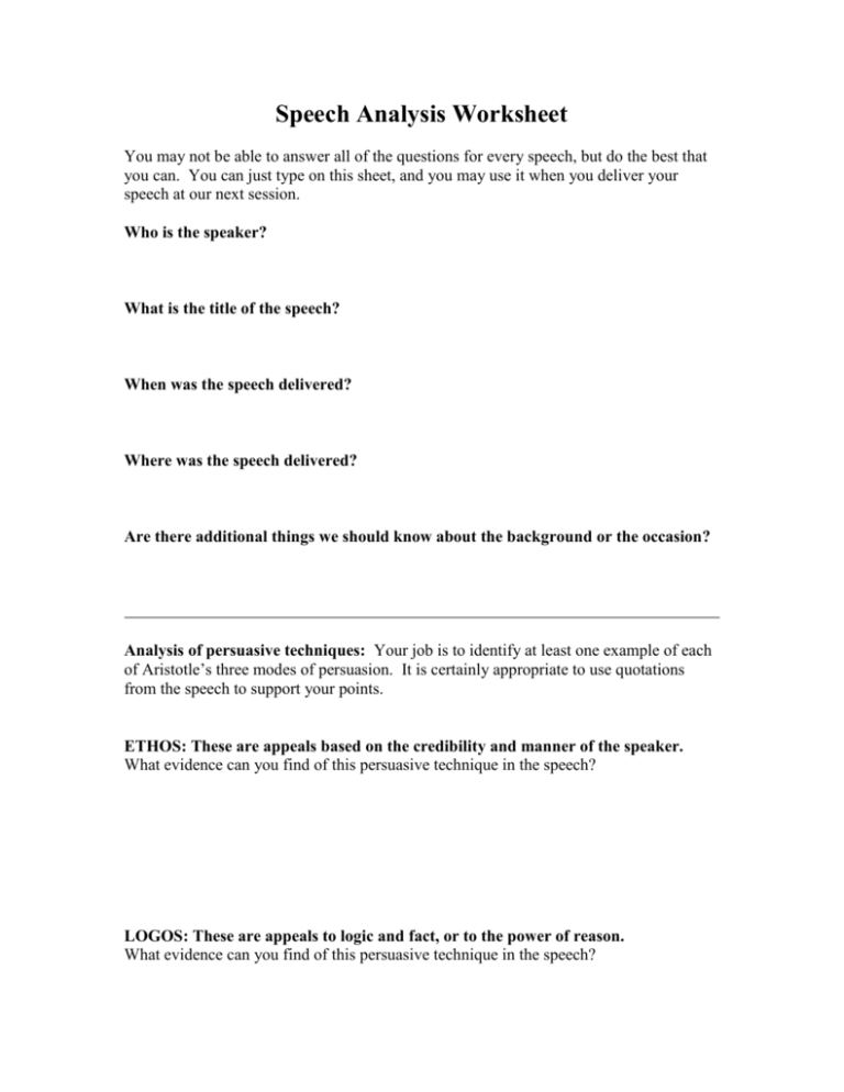 how to write a speech analysis pdf