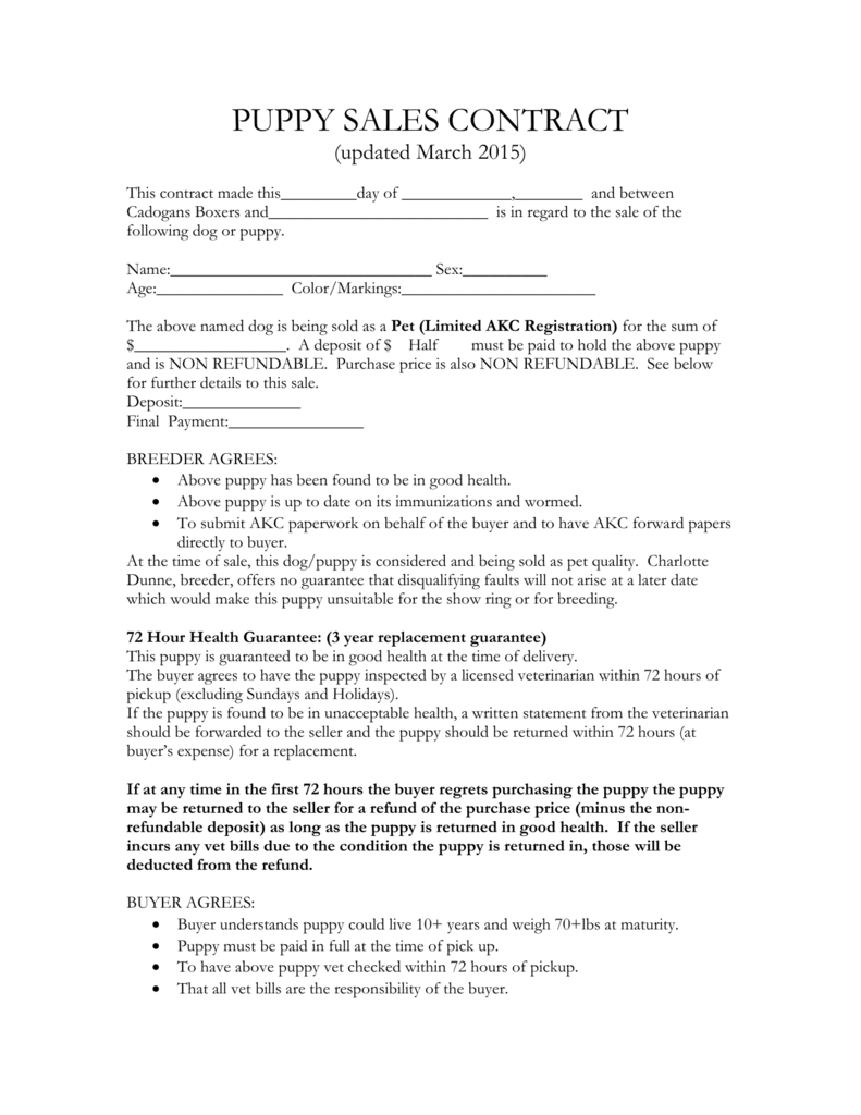 Breeder Contract Template