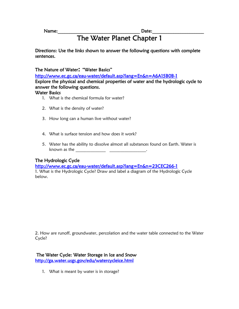 The Water Planet Chapter 24 Throughout Planet Earth Freshwater Worksheet