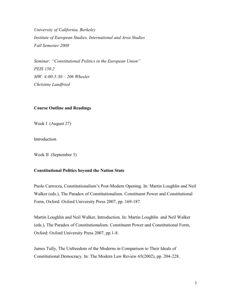 Constitutional Politics In The European Union Constitutional Politics In The European Union