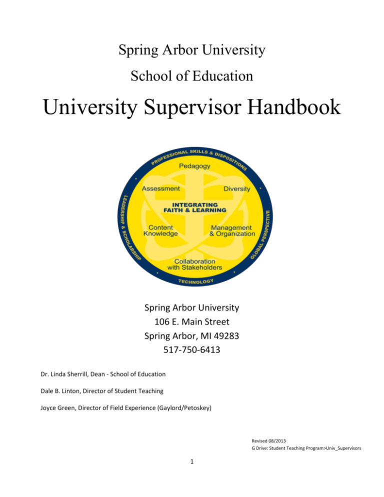 SAU University Supervisor Handbook Arbor Sites