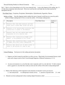 Directed Reading Handout on Mineral Formation Name Date