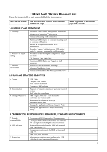 HSE MS Audit / Review Document List