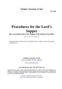 Procedures for the Lord`s Supper