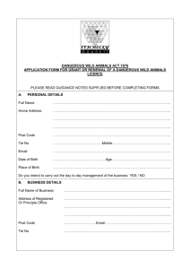 Dangerous Wild Animal Licence - Application Form