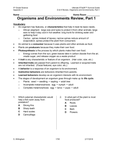 Organisms and Environments Part 1 & 2 HW