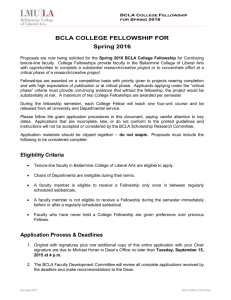 BCLA COLLEGE FELLOWSHIP FOR Spring 2016