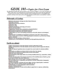 GEOL 101--Topics for First Exam