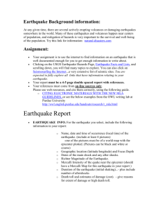 Earthquake Background information: