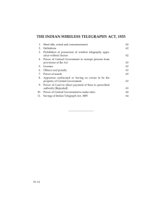 THE INDIAN WIRELESS TELEGRAPHY ACT, 1933 ACT XVII