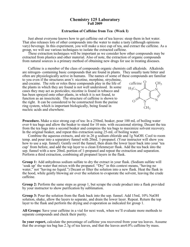 extraction of caffeine from tea lab report conclusion