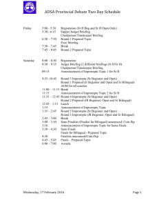ADSA Provincial Debate Two Day Schedule