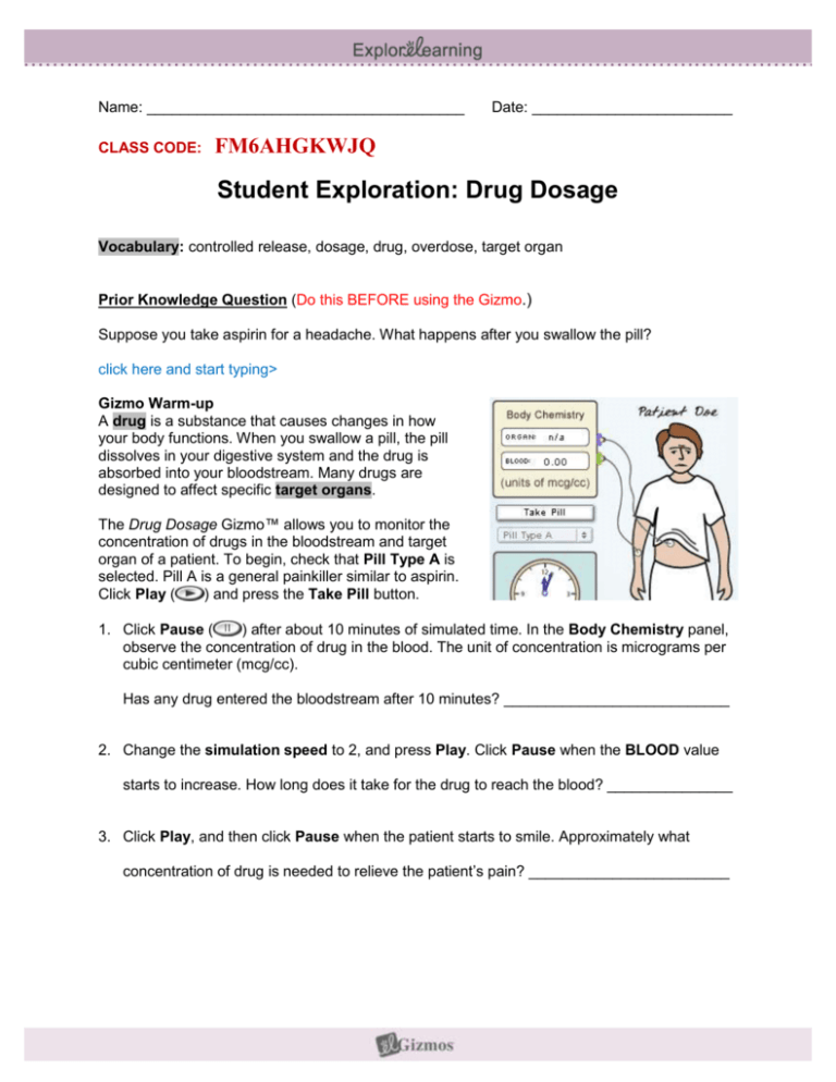 Drug Dosage Lab Worksheet W Code