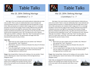 Table Talks Mar 23, 2014: Defining Marriage 1 Corinthians 7: 1