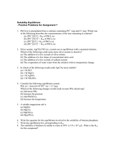 Solubility Equilibrium - Practice Problems for Assignment 7
