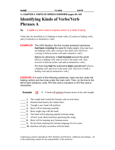 Identifying Kinds of Verbs/Verb Phrases A