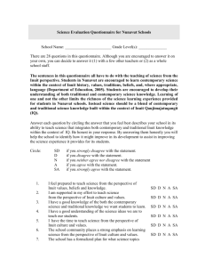 Science Evaluation Questionnaire for Inuit Schools