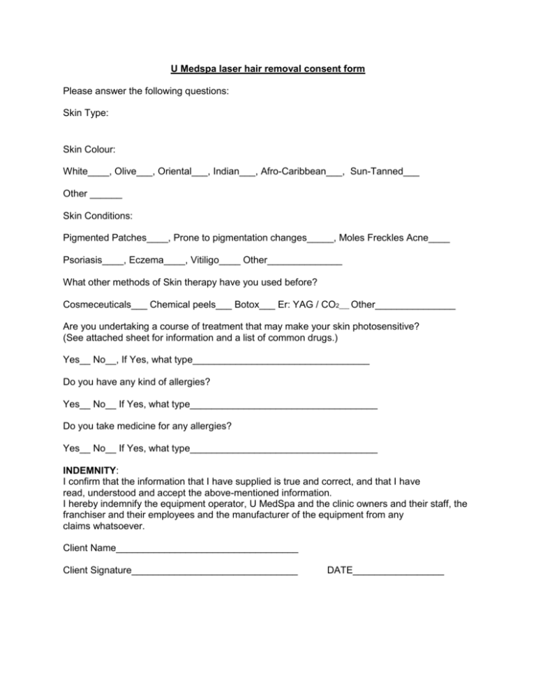 Laser Hair Removal Consent Form