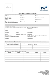 Application Form for Volunteer