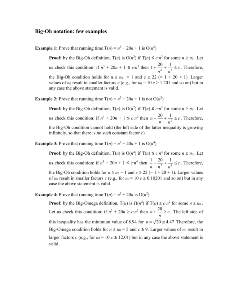 Big Oh Notation Few Examples