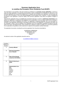 Summary Application form to mobilise the EUSF