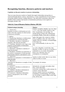 Recognising function, discourse patterns and markers