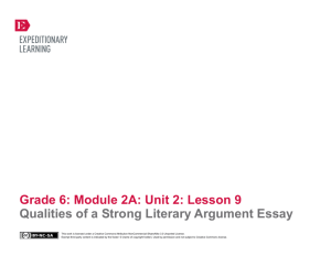 Grade 6: Module 2A: Unit 2: Lesson 9 Qualities of a Strong Literary