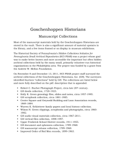 Goschenhoppen Historians Manuscript Collections Most of the