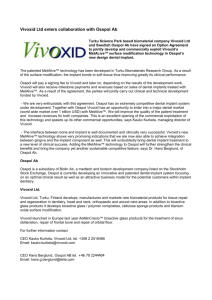 Vivoxid Ltd enters collaboration with Osspol Ab