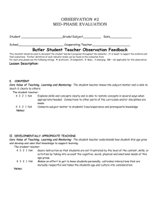 Butler Student Teacher Observation Checklist