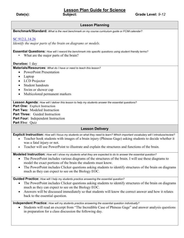 Instructional Focus Lesson Plan