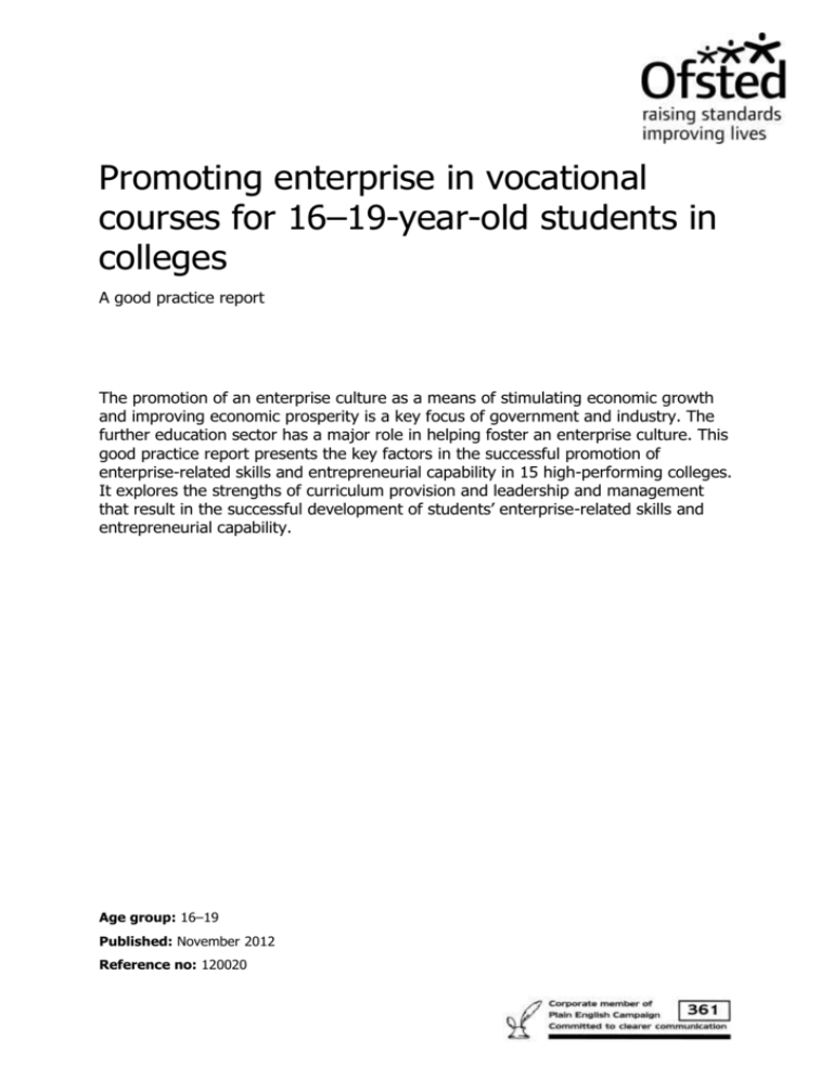 Promoting Enterprise In Vocational Courses For 16 To 19