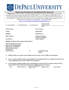 Registration Document for Recombinant DNA