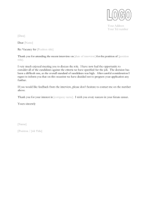Letter to unsuccessful applicant (following interview)