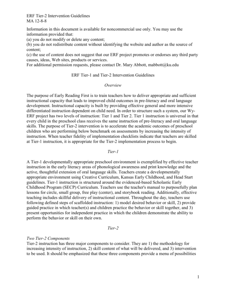 ERF Tier 2 Intervention Guidelines
